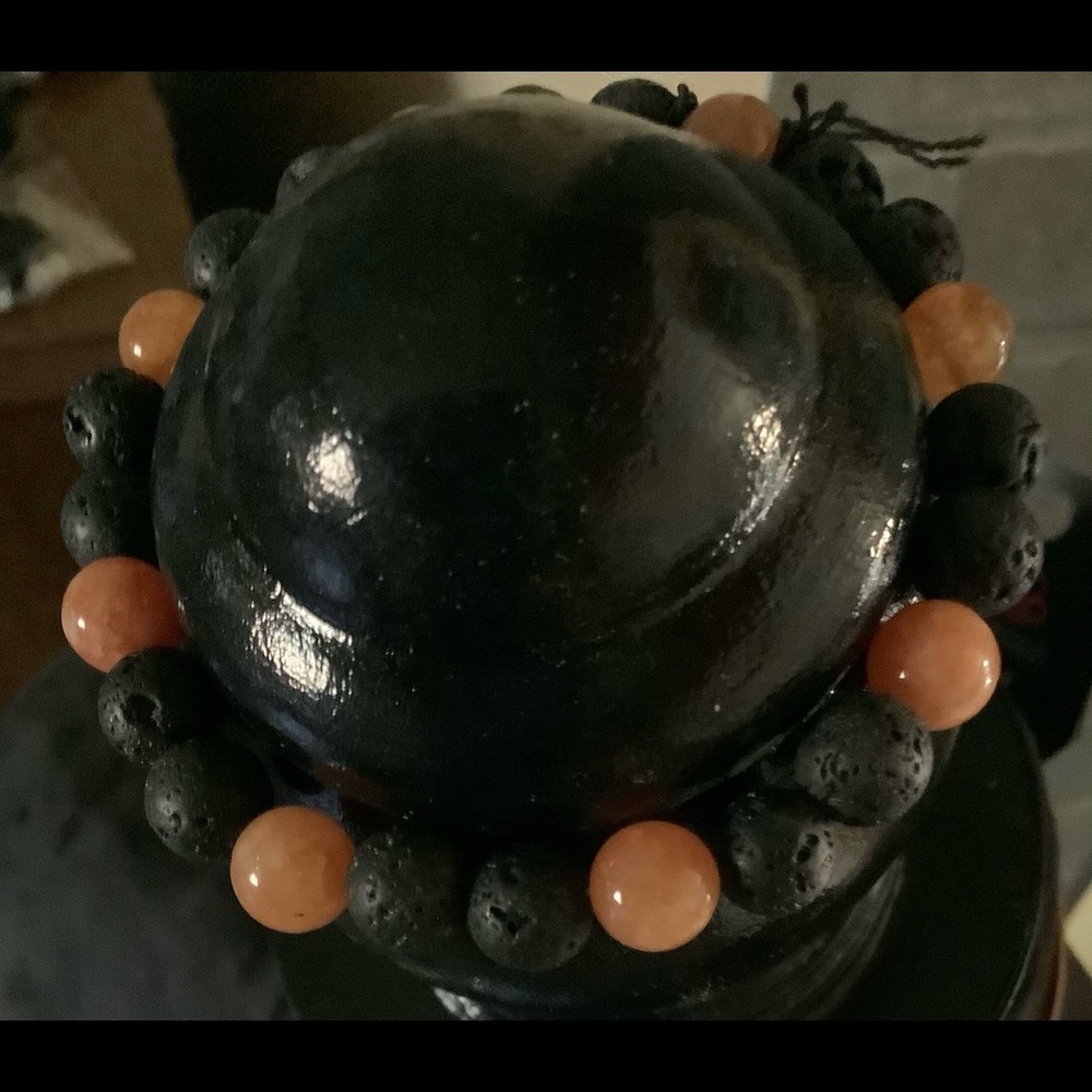 Black lava beads with orange moonstones 🧡